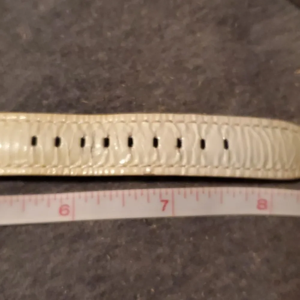 DKNY Silver Mother of Pearl & CZ Crystal Watch White Patent Band Donna Karan‎